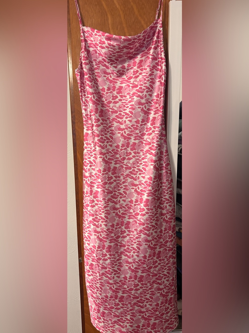 Pink Animal-Print Satin Midi Dress